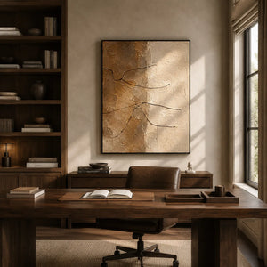 Earth Line Textured Wall Art shown in a quiet home office | Oildeco