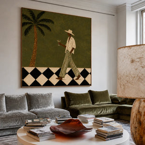 Palm Stroll and Checkered Floor Wall Art styled interior scene 1 | OILDECO