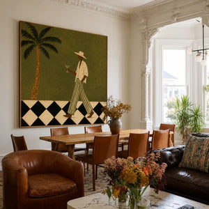Palm Stroll and Checkered Floor Wall Art styled interior scene 2 | OILDECO