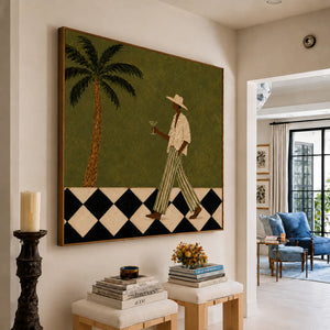 Palm Stroll and Checkered Floor Wall Art styled interior scene 4 | OILDECO