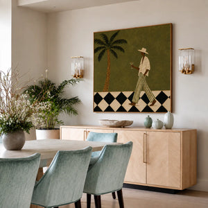 Palm Stroll and Checkered Floor Wall Art styled interior scene 5 | OILDECO