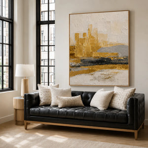 Ochre Skyline Textured Abstract Wall Art styled interior scene 2 | OILDECO