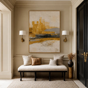 Ochre Skyline Textured Abstract Wall Art styled interior scene 4 | OILDECO