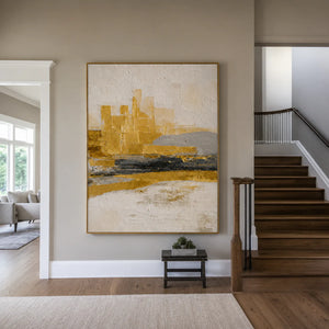 Ochre Skyline Textured Abstract Wall Art styled interior scene 5 | OILDECO