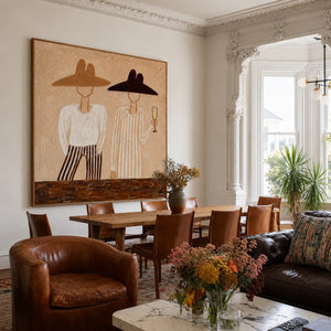 Two Figures in Wide-Brim Hats Wall Art styled interior scene 1 | OILDECO