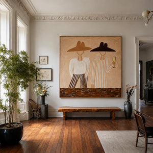 Two Figures in Wide-Brim Hats Wall Art styled interior scene 2 | OILDECO