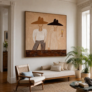 Two Figures in Wide-Brim Hats Wall Art styled interior scene 3 | OILDECO