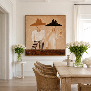 Two Figures in Wide-Brim Hats Wall Art styled interior scene 4 | OILDECO