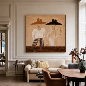 Two Figures in Wide-Brim Hats Wall Art styled interior scene 5 | OILDECO