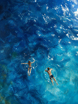 Two Swimmers in Deep Blue Water Wall Art artwork view | OILDECO