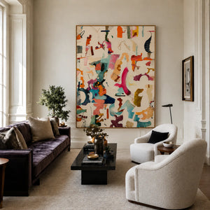 Colorful Gestures on Cream Abstract Wall Art styled interior scene 1 | OILDECO