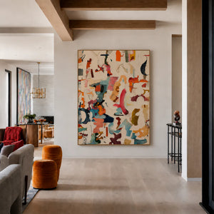 Colorful Gestures on Cream Abstract Wall Art styled interior scene 5 | OILDECO