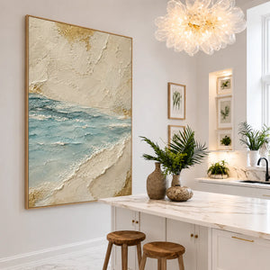 Aqua Tide and Golden Sand Textured Wall Art styled interior scene 1 | OILDECO