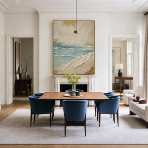 Aqua Tide and Golden Sand Textured Wall Art styled interior scene 2 | OILDECO