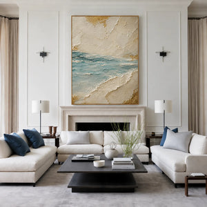 Aqua Tide and Golden Sand Textured Wall Art styled interior scene 4 | OILDECO