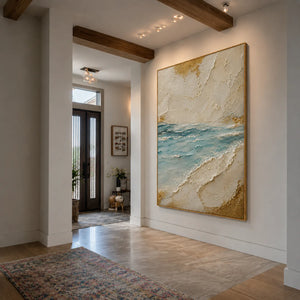Aqua Tide and Golden Sand Textured Wall Art styled interior scene 5 | OILDECO