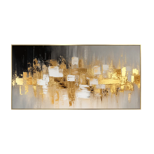 Gold Mosaic on Charcoal Panoramic Abstract Wall Art | OILDECO
