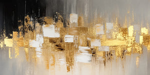 Gold Mosaic on Charcoal Panoramic Abstract Wall Art artwork view | OILDECO