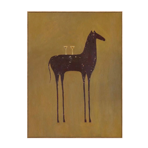 Long-Legged Horse with Two Glasses on Ochre Wall Art | OILDECO