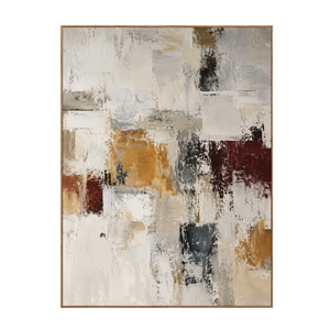 Ochre and Burgundy Blocks on Ivory Abstract Wall Art | OILDECO