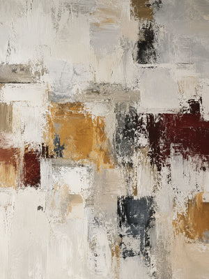 Ochre and Burgundy Blocks on Ivory Abstract Wall Art artwork view | OILDECO