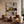 Ochre and Burgundy Blocks on Ivory Abstract Wall Art styled interior scene 4 | OILDECO