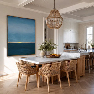 Blue Stillness with a Golden Horizon Wall Art styled interior scene 1 | OILDECO