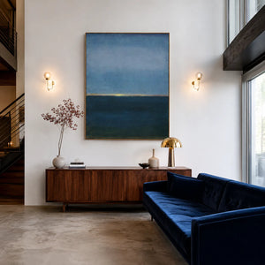Blue Stillness with a Golden Horizon Wall Art styled interior scene 2 | OILDECO