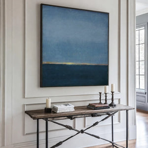 Blue Stillness with a Golden Horizon Wall Art styled interior scene 4 | OILDECO