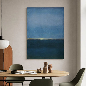 Blue Stillness with a Golden Horizon Wall Art styled interior scene 5 | OILDECO