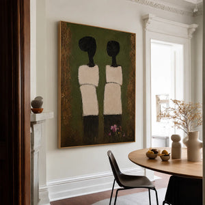 Two Cream-Clad Figures on Olive Green Wall Art styled interior scene 3 | OILDECO
