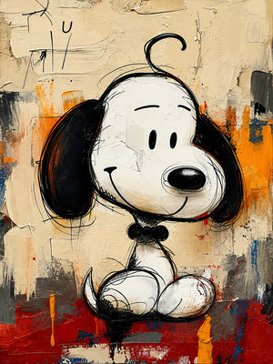 Black-Eared Cartoon Puppy on a Colorful Ground Wall Art artwork view | OILDECO