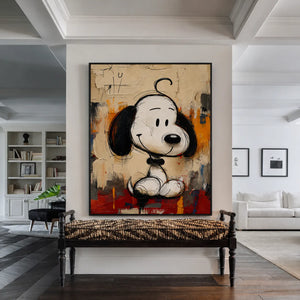 Black-Eared Cartoon Puppy on a Colorful Ground Wall Art styled interior scene 5 | OILDECO