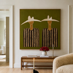 Two White Hats and Striped Shirts on Olive Wall Art styled interior scene 1 | OILDECO