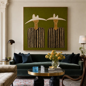 Two White Hats and Striped Shirts on Olive Wall Art styled interior scene 2 | OILDECO
