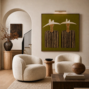 Two White Hats and Striped Shirts on Olive Wall Art styled interior scene 5 | OILDECO