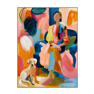 Colorful Seated Figure with a Golden Dog Wall Art | OILDECO