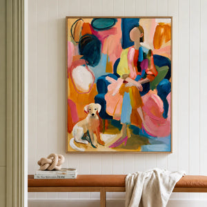 Colorful Seated Figure with a Golden Dog Wall Art styled interior scene 2 | OILDECO