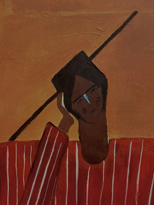 Angular Portrait in a Red Striped Shirt Wall Art artwork view | OILDECO