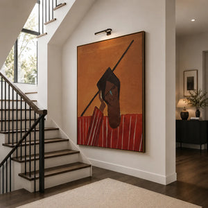 Angular Portrait in a Red Striped Shirt Wall Art styled interior scene 2 | OILDECO