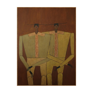 Two Seated Figures in Ochre and Olive Wall Art | OILDECO