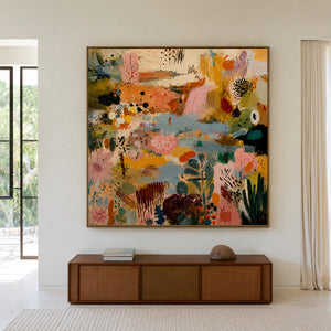 Pastel Garden Marks and Colorful Layers Wall Art styled interior scene 1 | OILDECO
