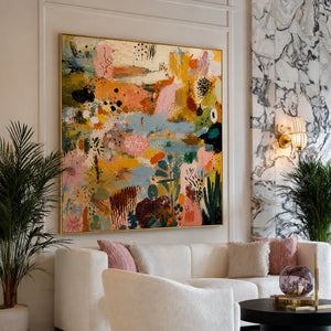 Pastel Garden Marks and Colorful Layers Wall Art styled interior scene 2 | OILDECO