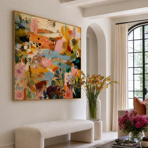 Pastel Garden Marks and Colorful Layers Wall Art styled interior scene 3 | OILDECO
