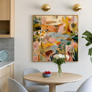 Pastel Garden Marks and Colorful Layers Wall Art styled interior scene 4 | OILDECO