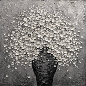 Original artwork view of Silver Blossom Vase Wall Art | Oildeco