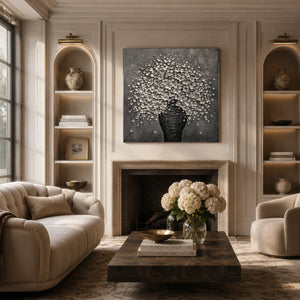Silver Blossom Vase Wall Art styled in a modern living room | Oildeco