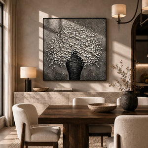 Silver Blossom Vase Wall Art shown in a quiet home office | Oildeco