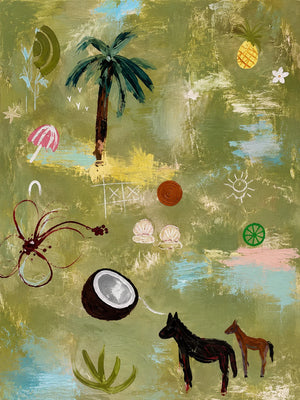 Palm Tree and Playful Tropical Motifs Wall Art artwork view | OILDECO