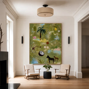 Palm Tree and Playful Tropical Motifs Wall Art styled interior scene 2 | OILDECO